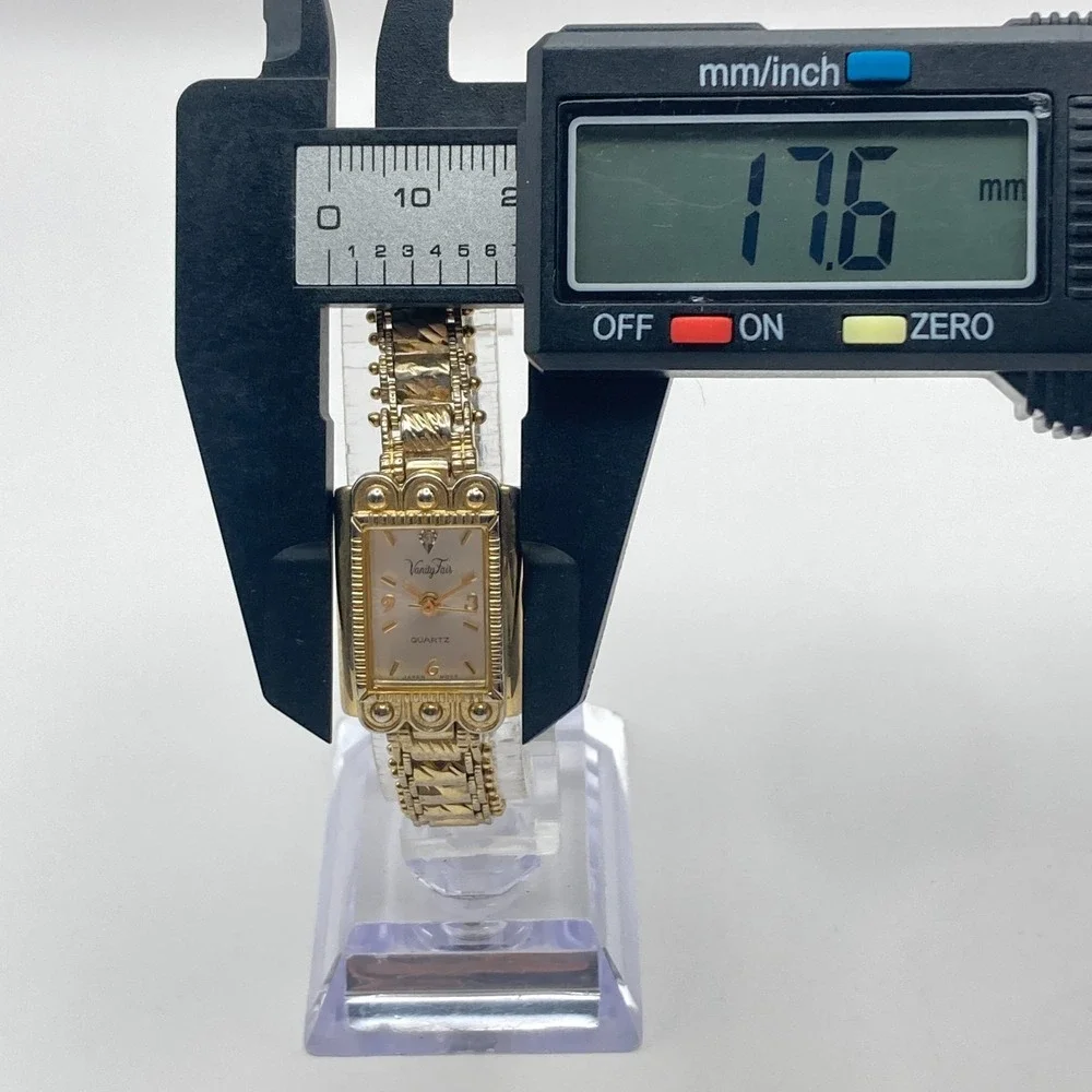 Vintage Vanity Fair Women's Watch 18mm Gold Tone Ornate Tank New Battery 6.75